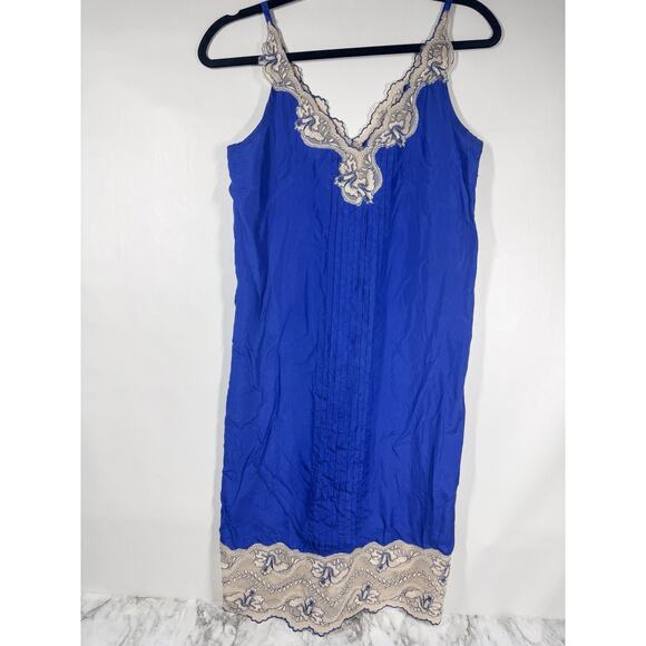 Express Y2K Silk Embroidered Floral Lace Slip Mini Dress Size XS Blue Fairy - Picture 2 of 7